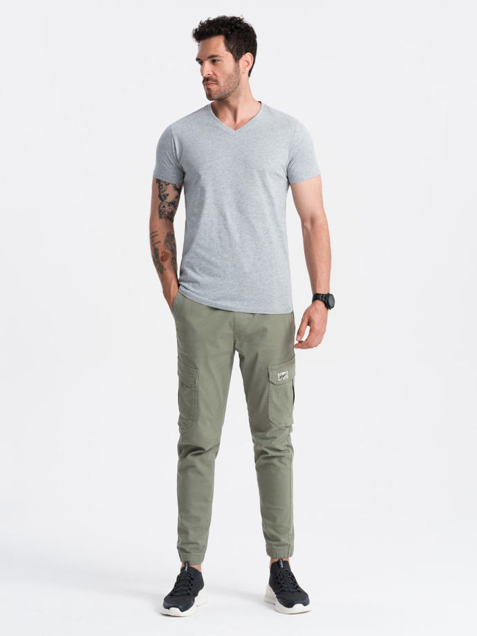 BASIC men's classic cotton tee-shirt with a crew neckline - grey melange V16 OM-TSBS-0145