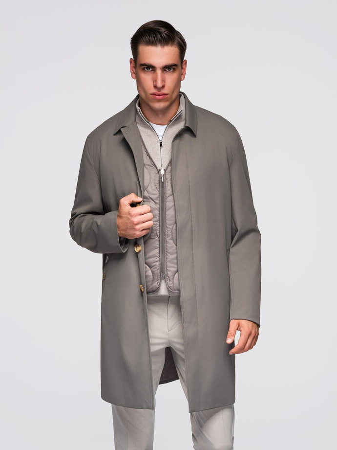 Men's minimalist coat with detachable vest - ash V6 OM-COLC-0139