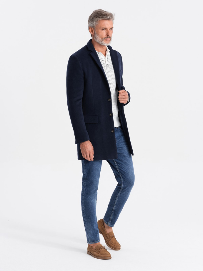 Men's classic single-breasted coat - navy blue V1 C432