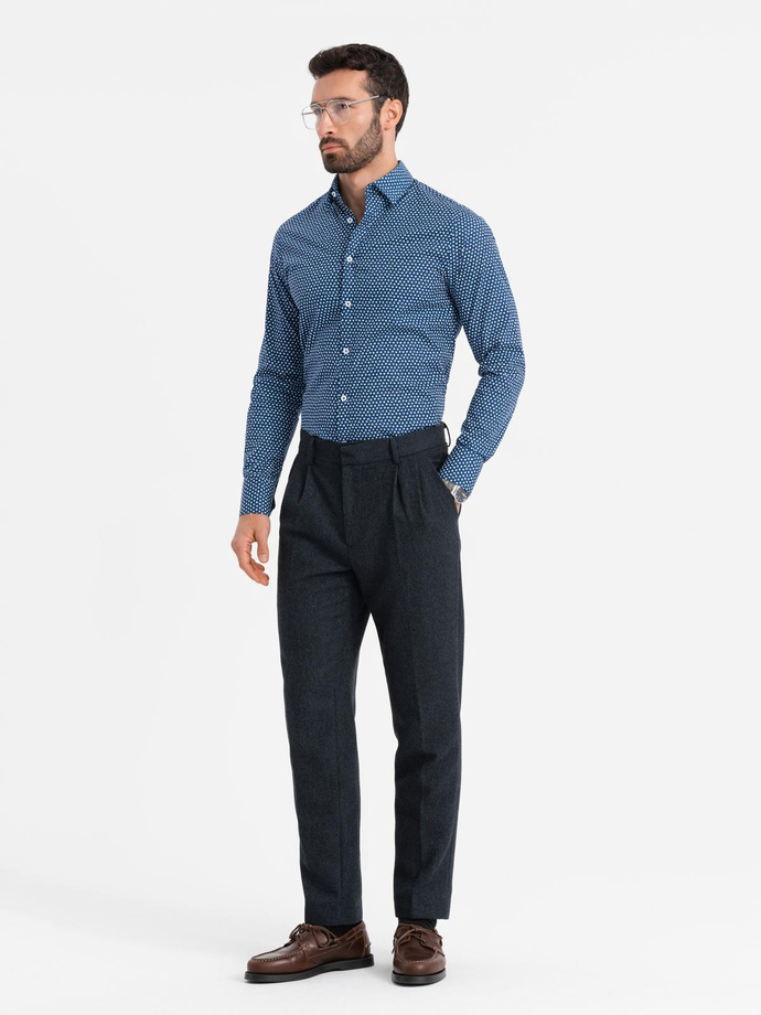 Men's fine pattern SLIM FIT shirt - navy blue V1 OM-SHCS-0140