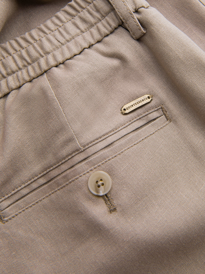 Męskie podwijane spodnie chino z dodatkiem lnu – jasnobrązowe V3 OM-PACP-0198