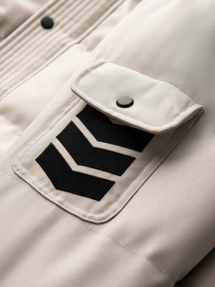 Długa ciepła męska kurtka typu parka z kapturem – beżowa V5 OM-JALJ-0182