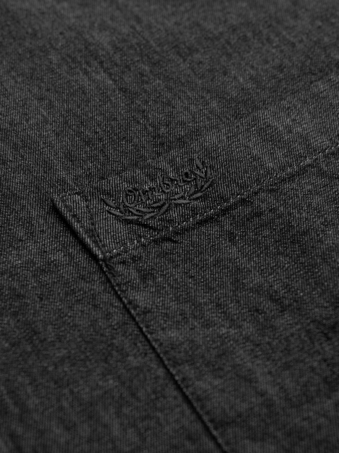 Men's denim shirt with embroidered pocket - black V2 OM-SHDS-0181