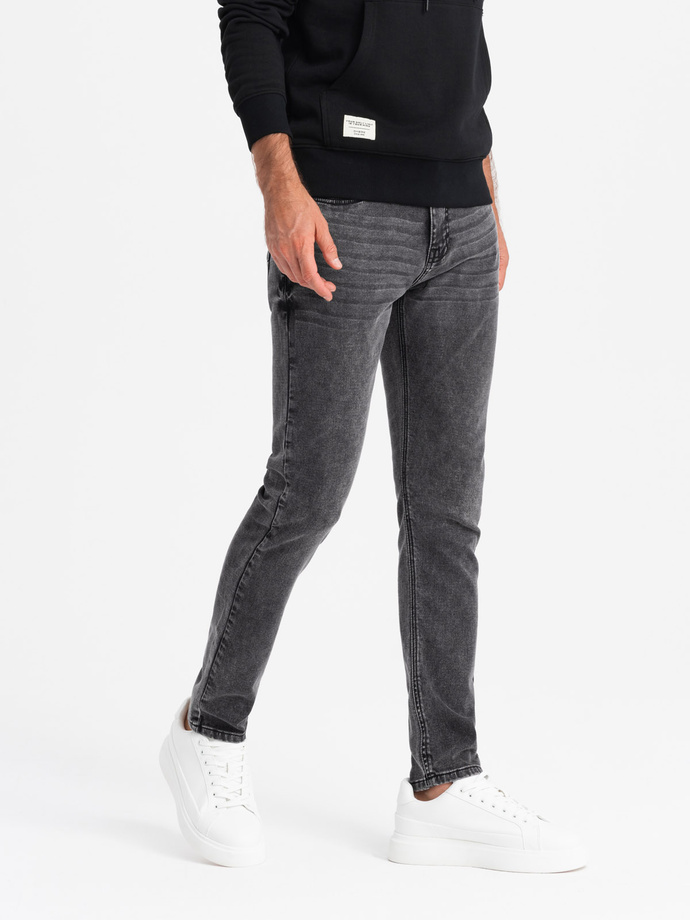 Men's tailored denim SLIM FIT pants with elastane - graphite V3 OM-PADP-0214