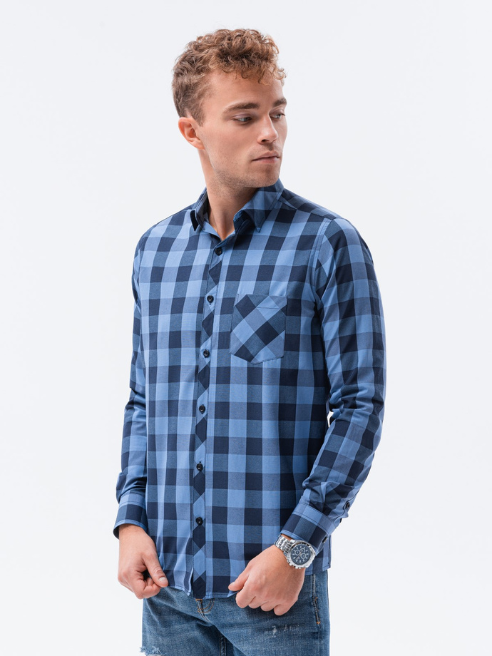 Men's check shirt with long sleeves - blue/navy K282
