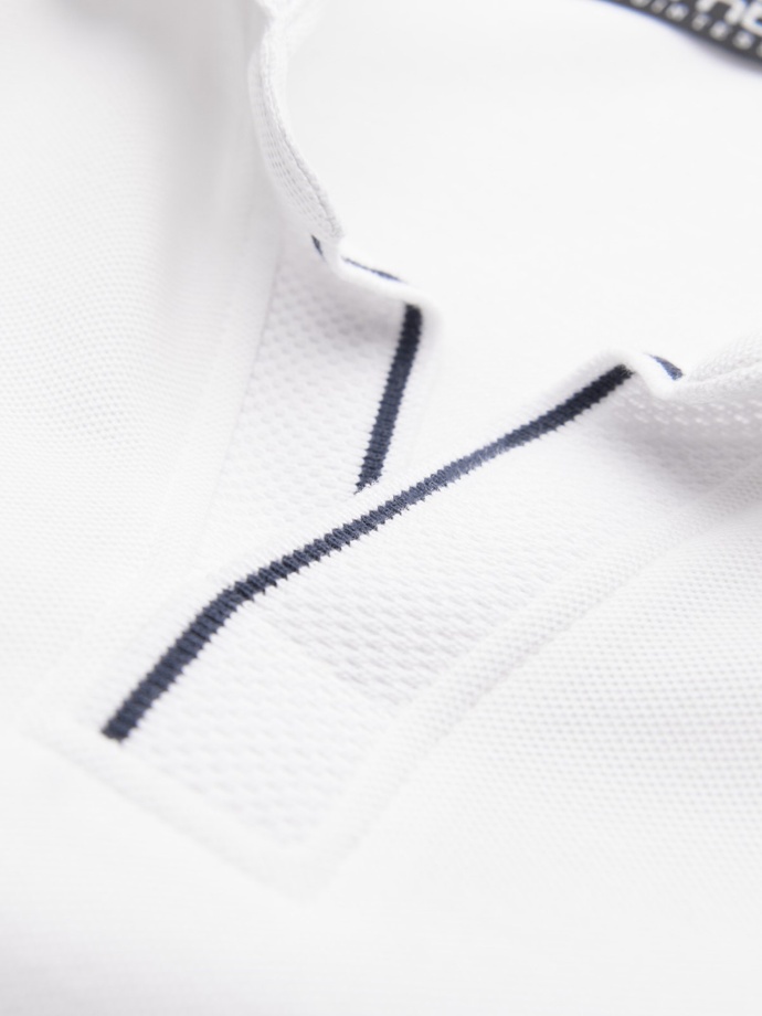 Men's pique knit polo shirt without buttons - white V1 OM-POSS-0110