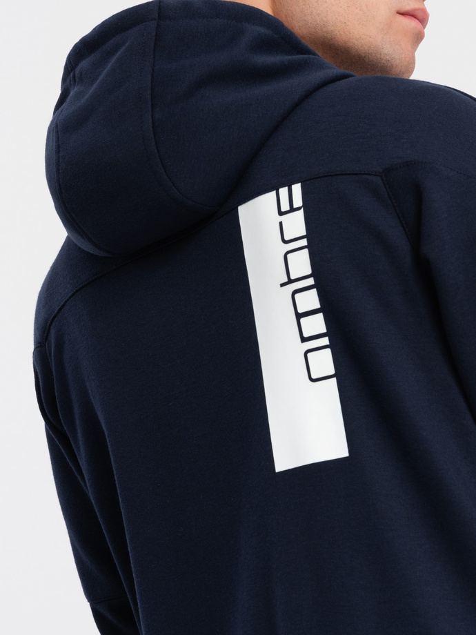 Men's unbuttoned hooded sweatshirt - navy blue V3 OM-SSZP-22FW-006