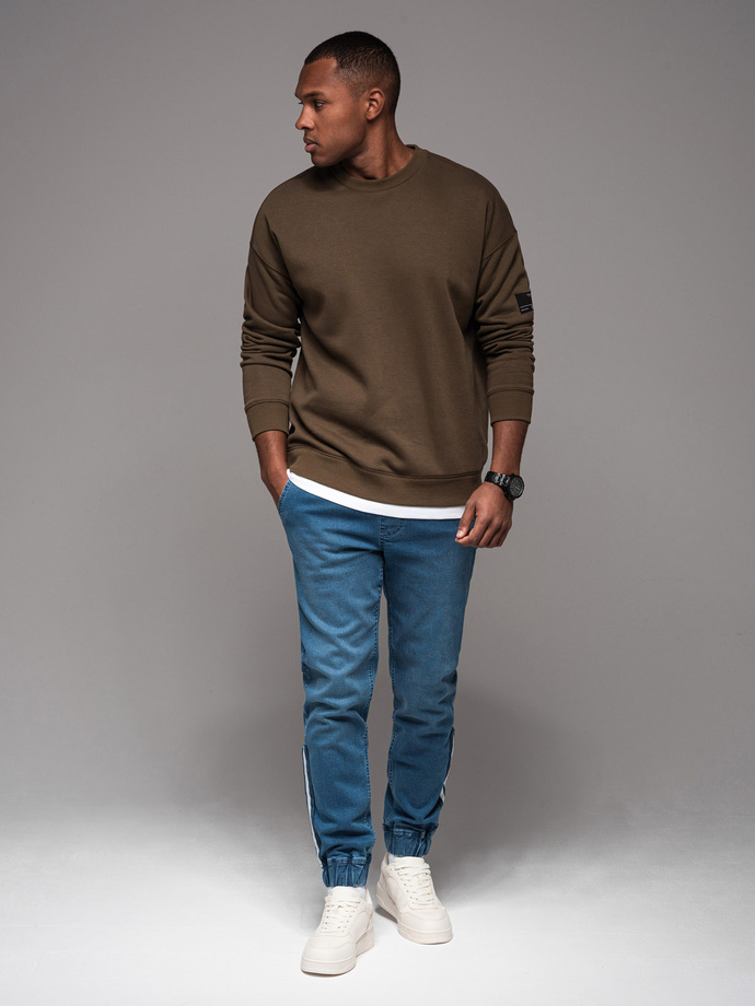 Men's denim joggers with piping - blue V3 OM-PADJ-0156