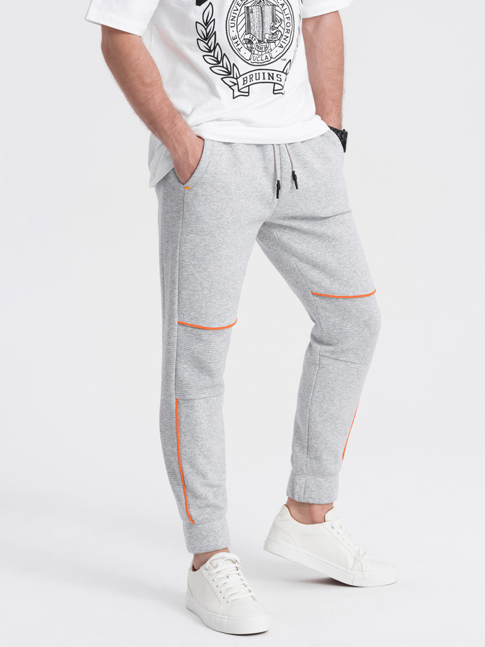 Men's sweatpants with contrast stitching - grey melange V3 OM-PASK-0145