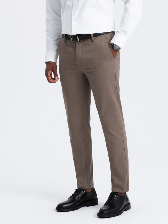 Spodnie męskie chino SLIM FIT z delikatną teksturą - popielate V1 OM-PACP-0190