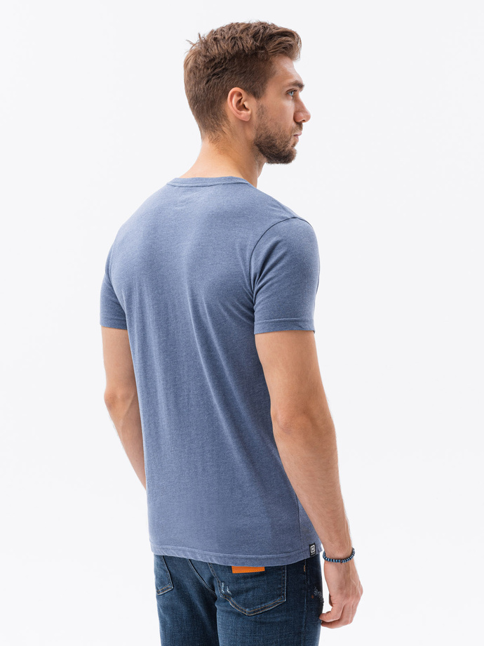 Classic BASIC men's tee-shirt with a serape neckline - blue melange V18 S1369