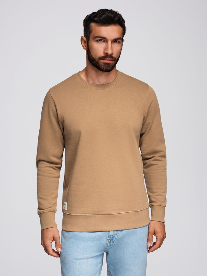 Men's BASIC sweatshirt with round neckline - brown V2 OM-SSBN-0175