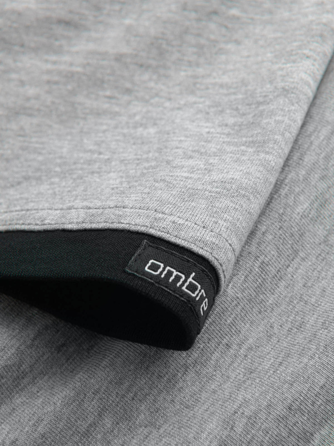 Casualowy męski bawełniany t-shirt z kapturem – szary melanż V8 OM-TSCT-22SS-001