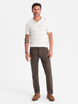 Men's REGULAR FIT chino pants with fine texture - brown V3 OM-PACP-0184