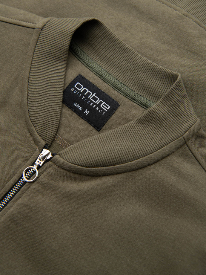 Bawełniana rozpinana bluza męska dresowa bomberka – khaki V1 OM-SSZP-0215
