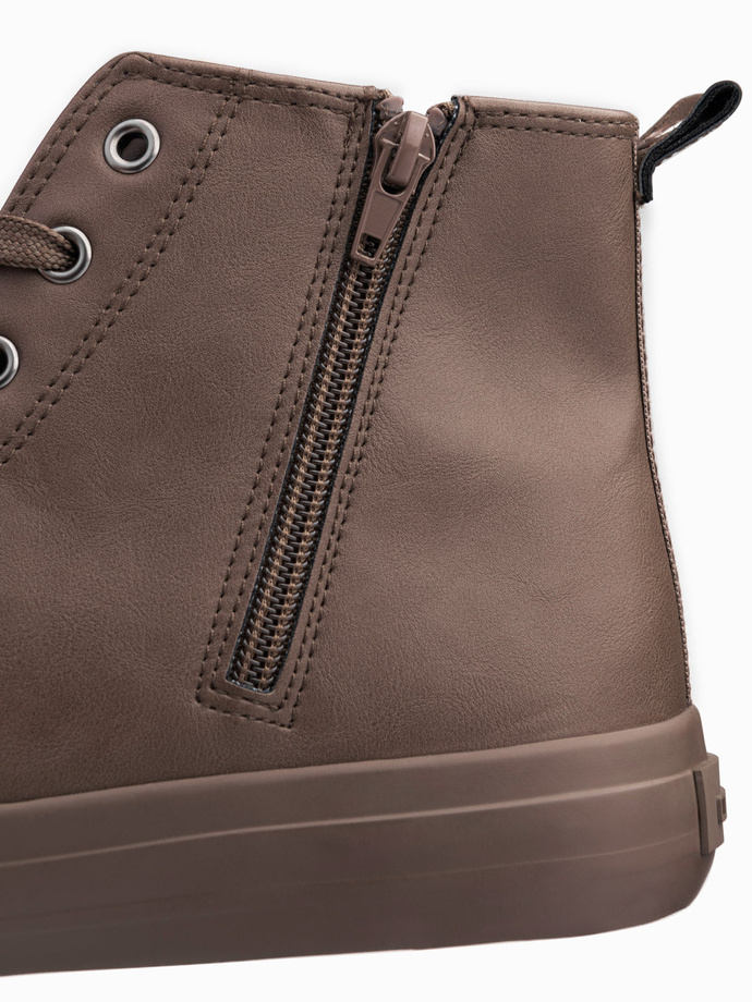 Men's high-top sneakers with decorative toe - brown V4 OM-FOTH-0157
