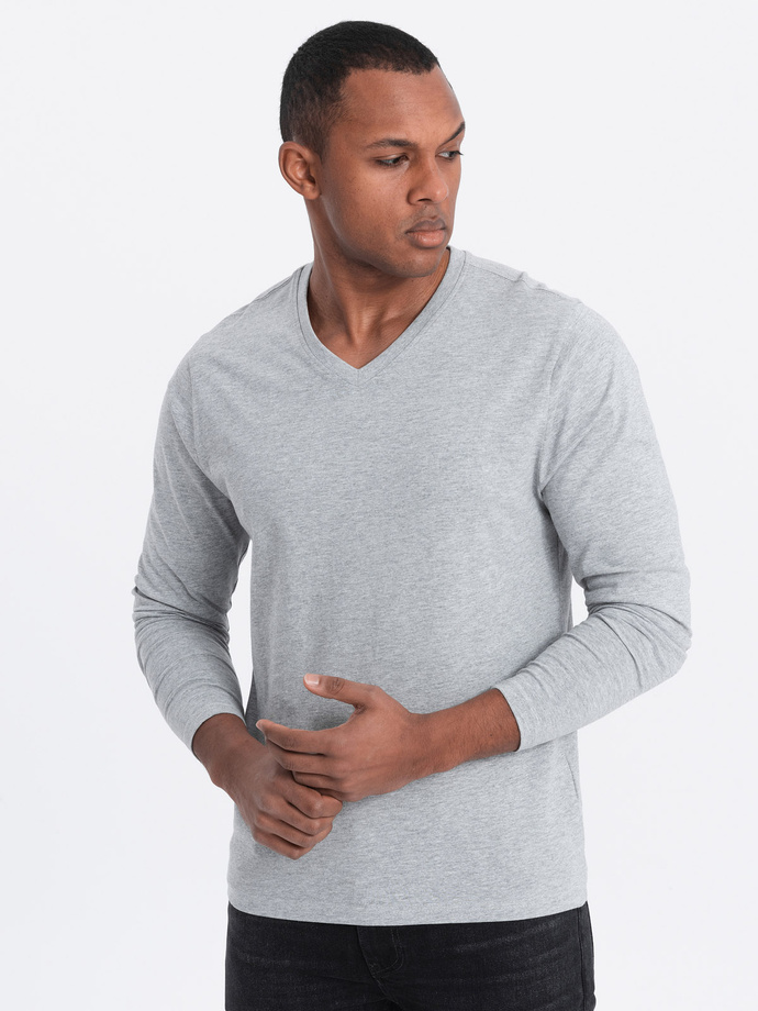 Men's unprinted longsleeve with a crew neckline - grey melange V7 OM-LSBL-0108