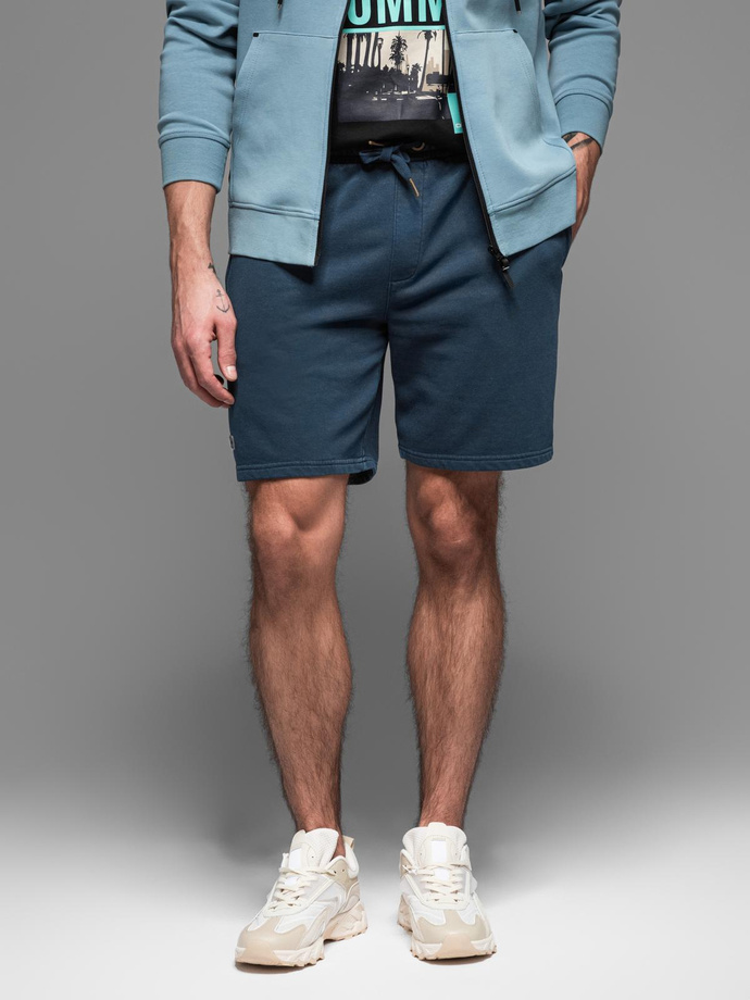 Krótkie spodenki dresowe męskie RELAXED FIT w stylu athleisure – granatowe V4 OM-SRWS-0122