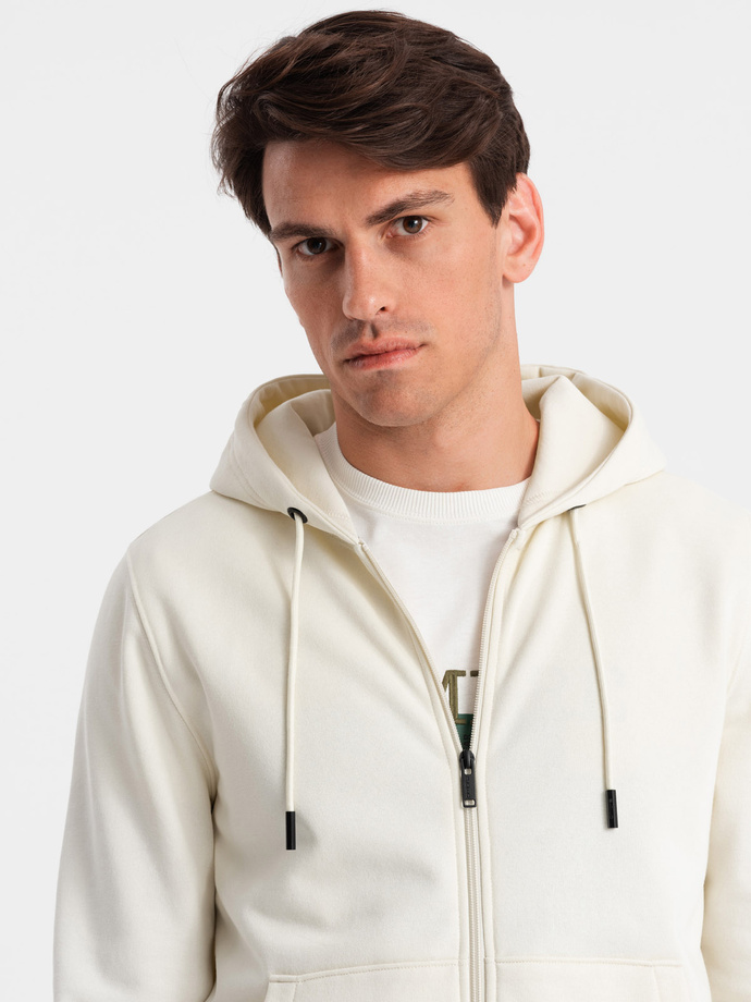 Men's unbuttoned cotton BASIC sweatshirt - cream V5 OM-SSBZ-0160