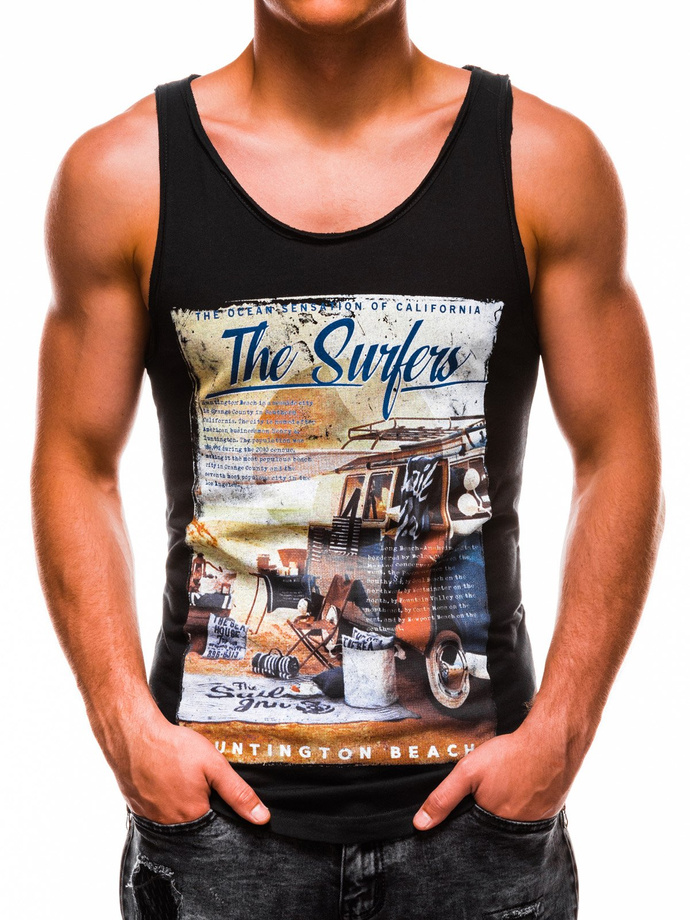 Men's printed tank top S1177 - black