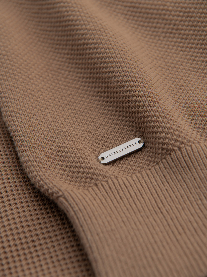 Men's cotton structured knit polo shirt - light brown V3 OM-POSS-0117