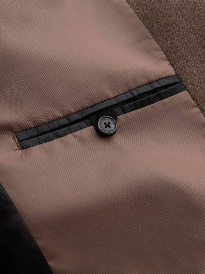 Elegancki jednorzędowy męski płaszcz z wełną – brązowy V1 OM-COWC-0114