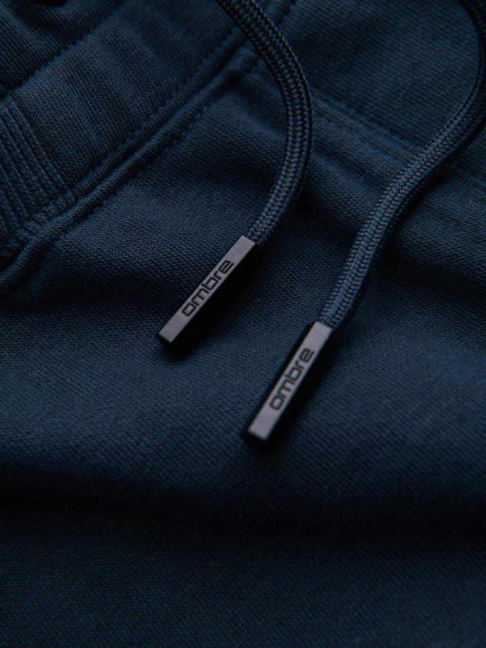 Męskie szorty dresowe przed kolano BASIC – granatowe V1 OM-SRBS-0149
