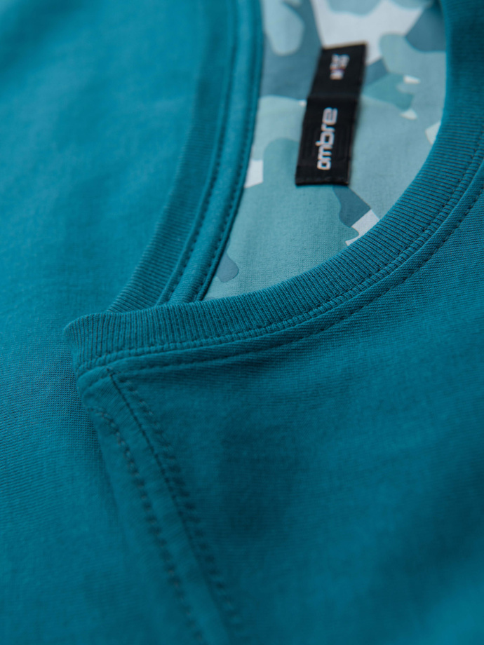 Men's cotton t-shirt with printed pocket - turquoise V1 OM-TSPT-0228