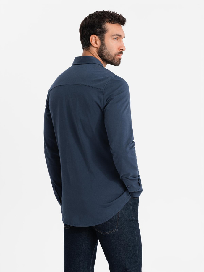 Men's REGULAR cotton single jersey knit shirt - navy blue V2 OM-SHCS-0138