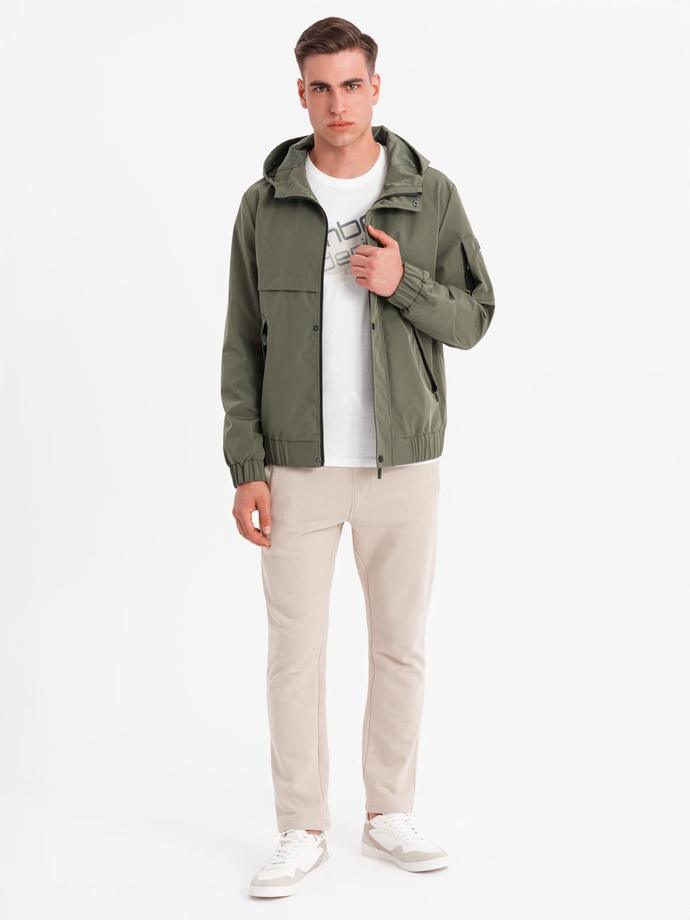 Men's functional transitional jacket with hood - olive V2 OM-JANP-0225