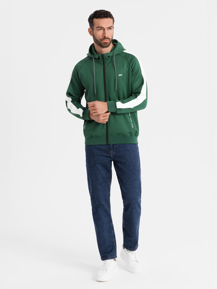 Unzipped men's hooded sweatshirt with piping - dark green V7 OM-SSZP-0210
