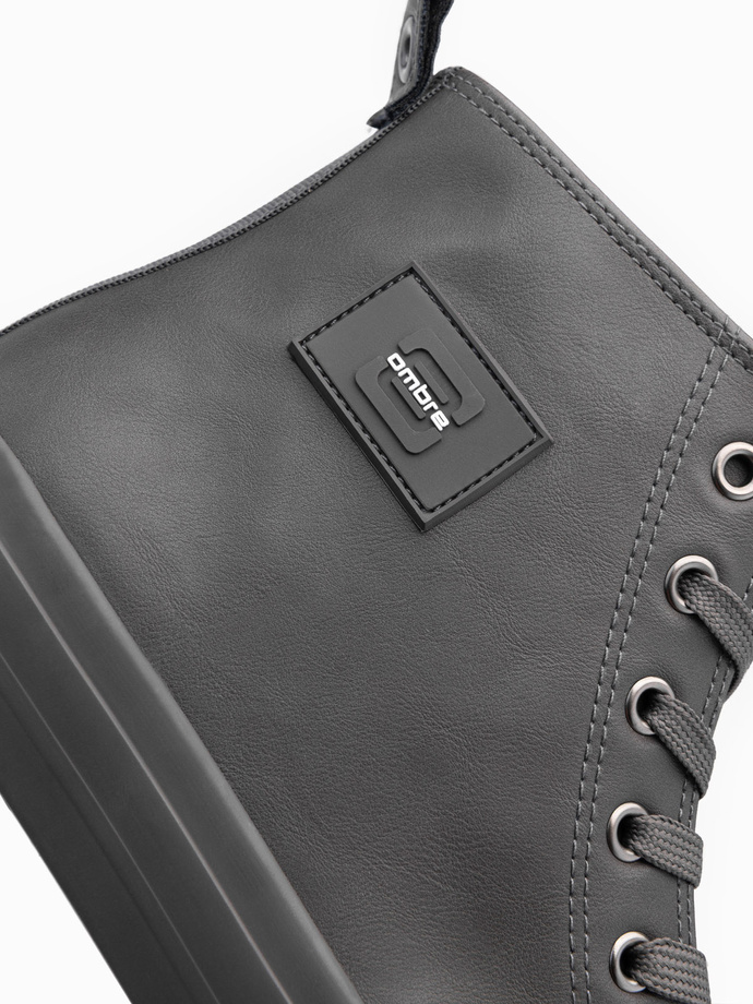 Męskie wysokie buty trampki z ozdobnym noskiem – szare V2 OM-FOTH-0157