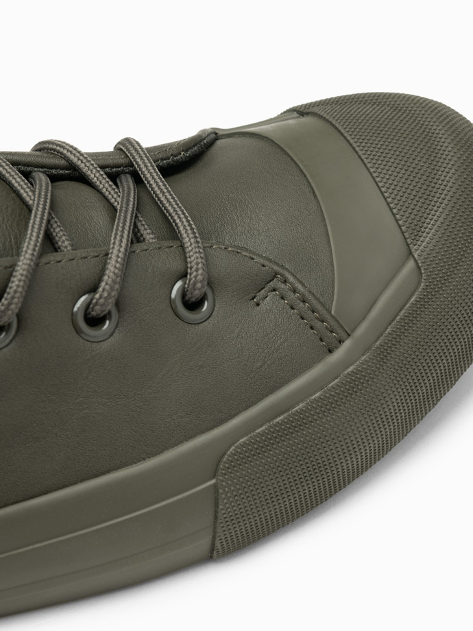 Men's high-top sneakers with rubber toecap - olive V4 OM-FOSH-0138