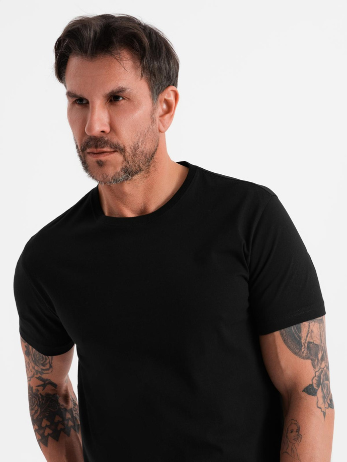 Klasyczny T-shirt męski bawełniany BASIC - czarny V1 OM-TSBS-0236