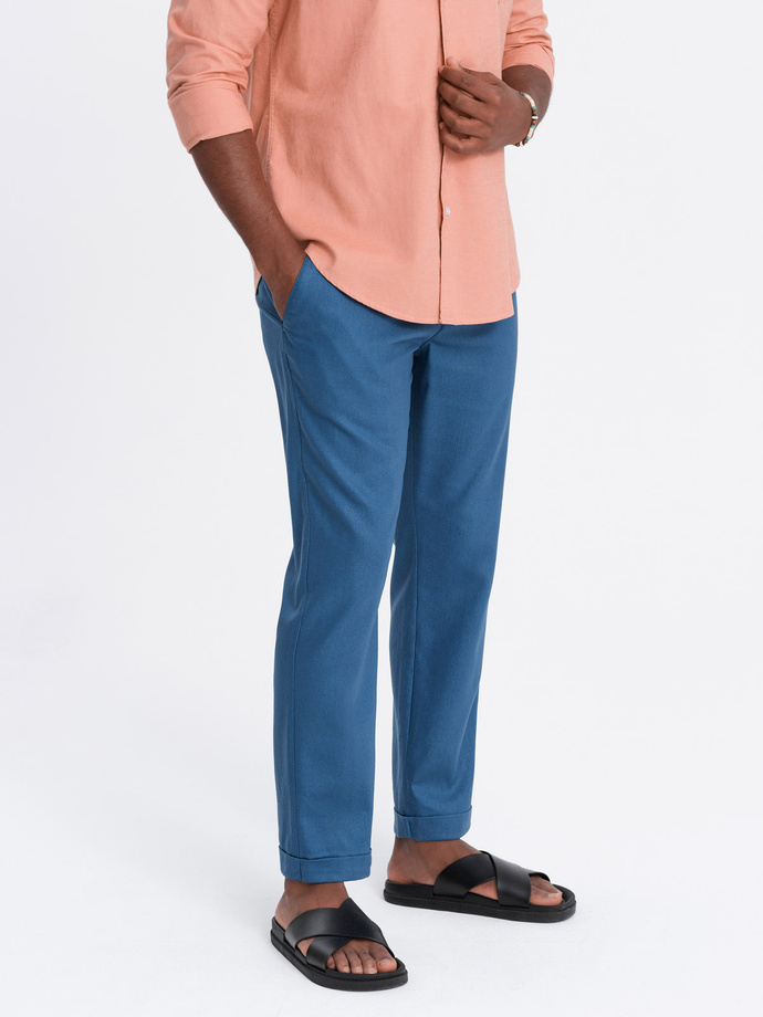 Men's linen blend chino roll-up pants - blue denim V5 OM-PACP-0198