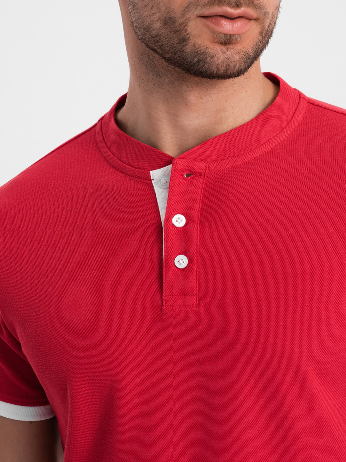 Men's collarless polo shirt - red V2 OM-TSCT-0156