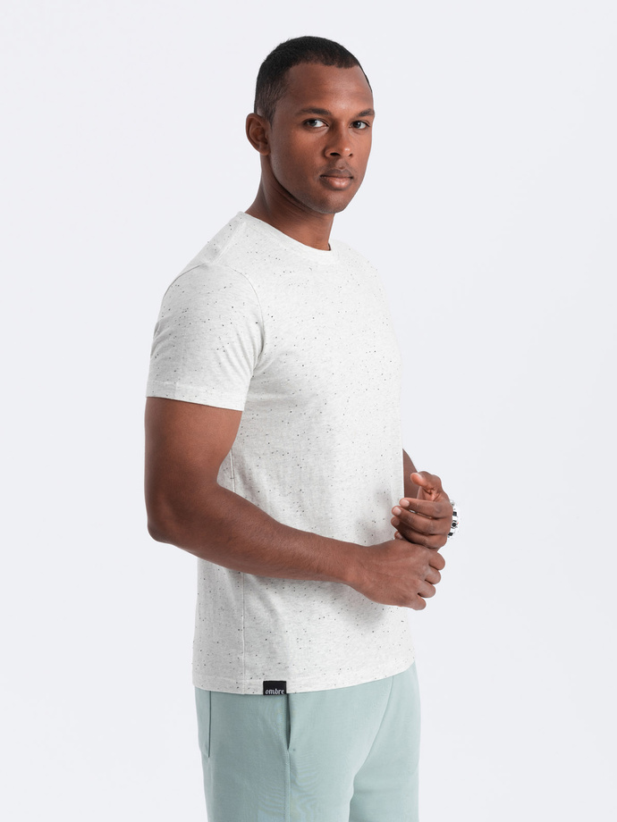 Men's t-shirt with decorative confetti effect - cream V1 OM-TSCT-0178
