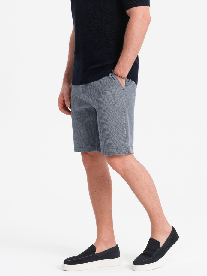 Men's shorts made of two-tone melange knit fabric - navy blue V1 OM-SRCS-0127