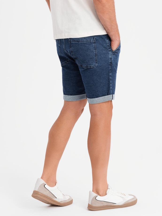 Men's denim shorts with rolled up leg - dark blue V2 OM-SRDS-0161