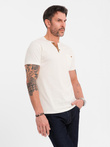 Men's t-shirt with button neckline and suede trim - white V1 OM-TSCT-0206