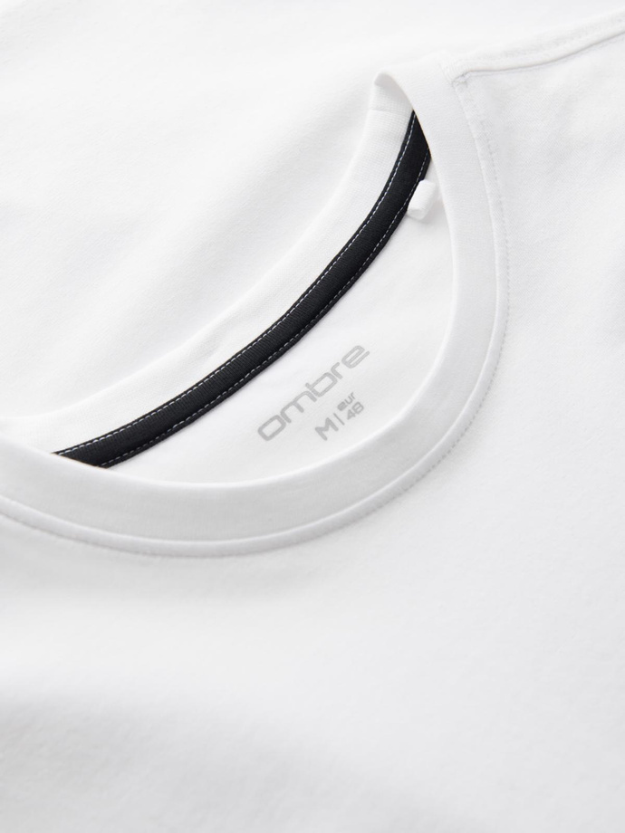 Męska koszulka SLIM FIT z okrągłym dekoltem i logotypem – biała V1 OM-TSCT-0220