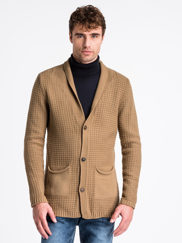 Sweter męski rozpinany - camel E164