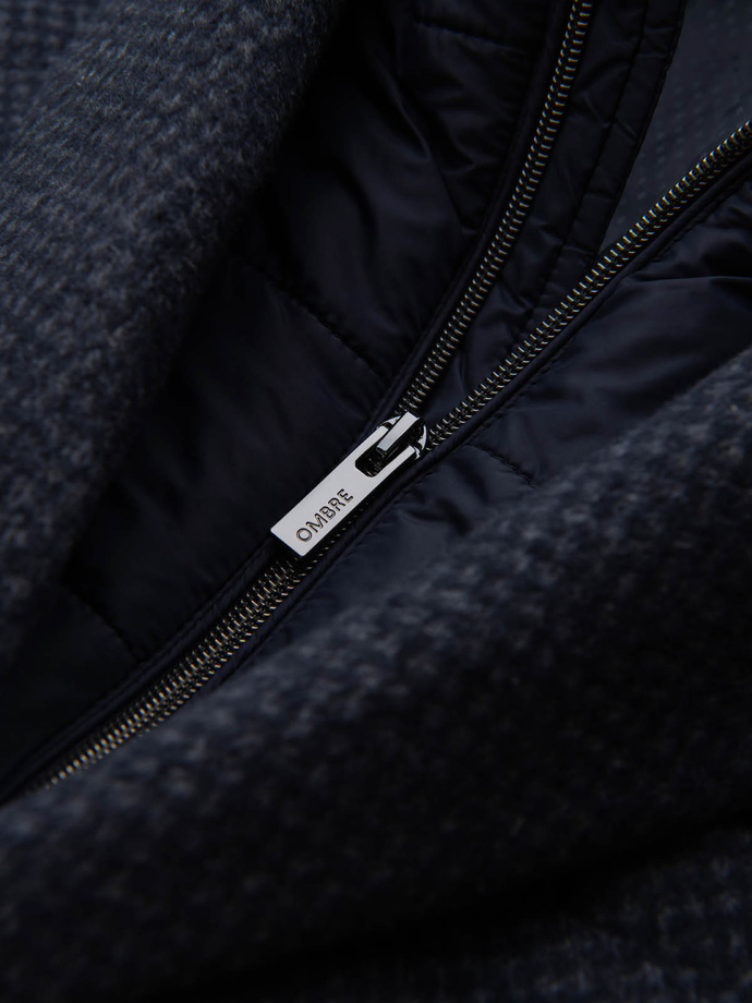 Unzipped men's wool coat - navy blue V1 OM-COWC-0121