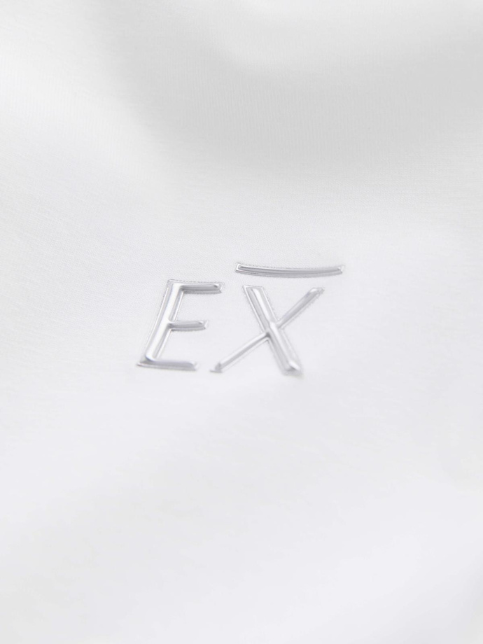 Męski longsleeve V-neck SLIM FIT z elastanem i printem – biały V2 OM-LSBC-0123