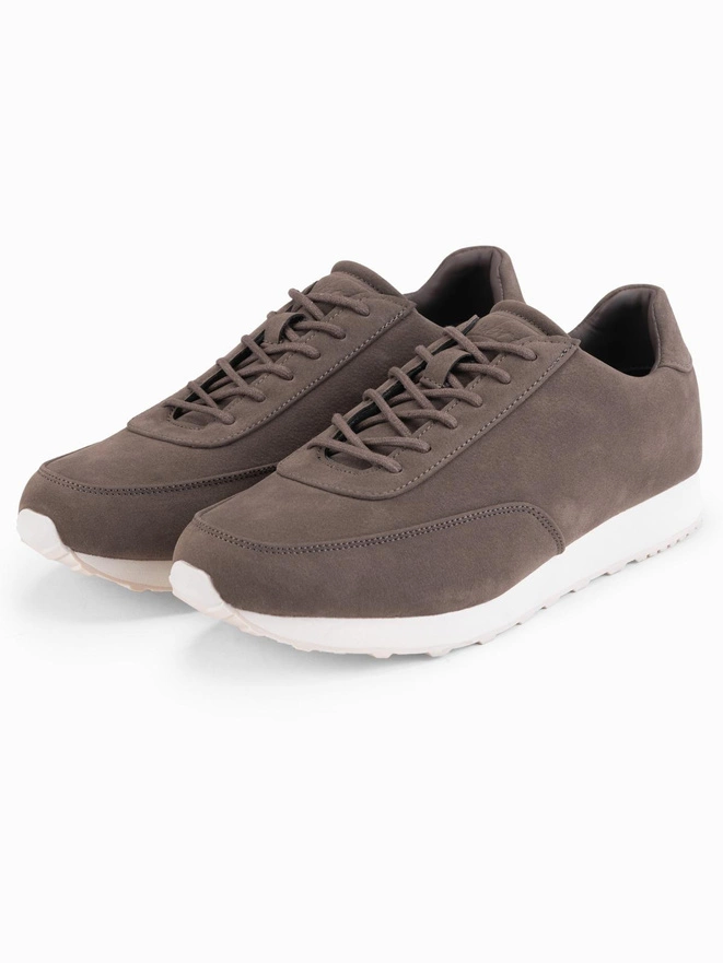 Men's eco leather sports sneaker shoes with suede finish - dark brown V2 OM-FOCS-0161