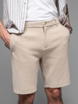 Męskie krótkie spodenki SLIM FIT z melanżowej strukturalnej dzianiny – piaskowe V3 OM-SRCS-0166
