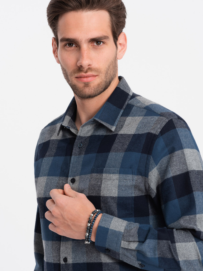 Men's plaid flannel shirt - blue V4 OM-SHCS-0150