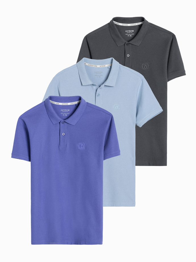 Set of men's pique knit polo shirts 3-pack - mix V20 Z28