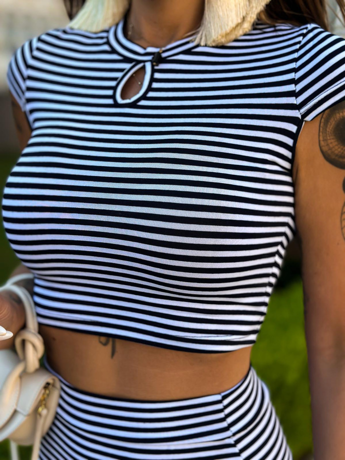 Striped top and skirt set ZLR025 - black and white