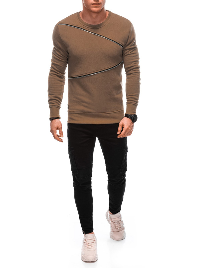 Men's sweatshirt with decorative zippers OM-SSNZ-22FW-005 - brown V3